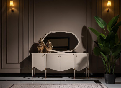 Gruppe Sideboard mit Spiegel Anrichte Schrank Holz Beige Kommode Set